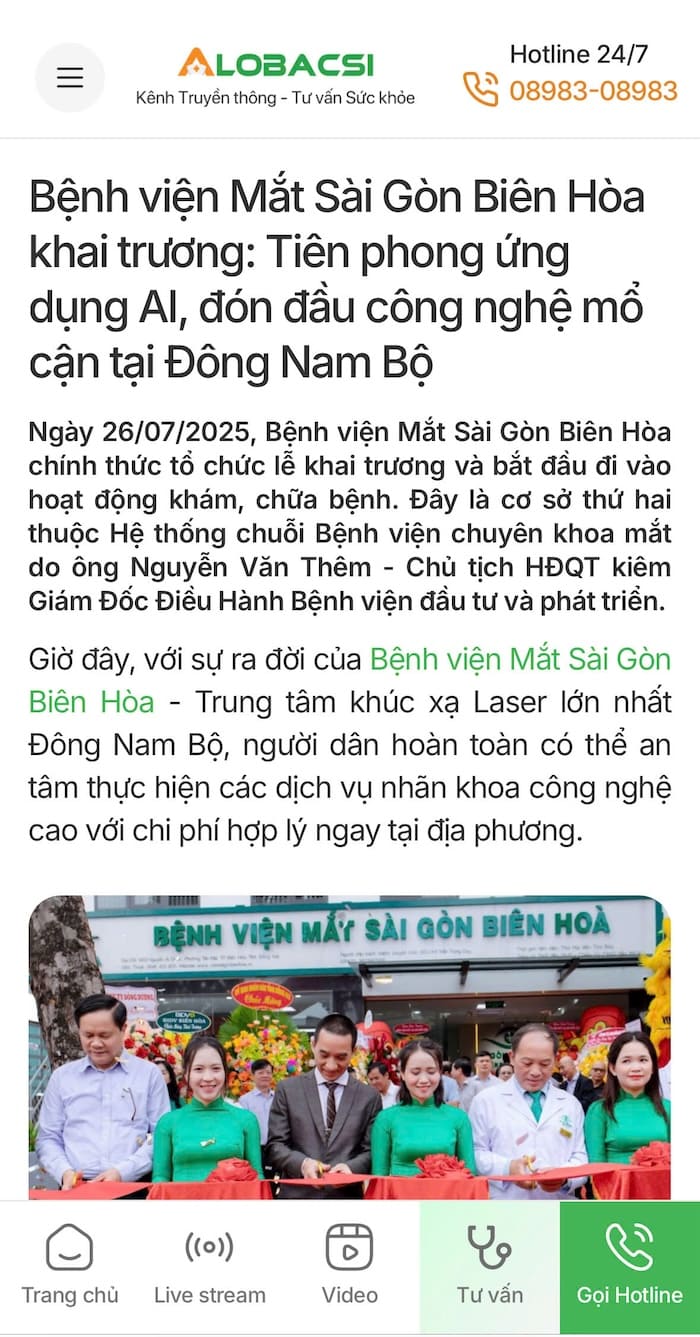Alobacsi: Bệnh viện Mắt Sài Gòn Biên Hòa khai trương