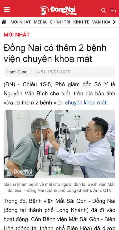 Báo Đồng Nai: Đồng Nai có thêm 2 bệnh viện chuyên khoa mắt