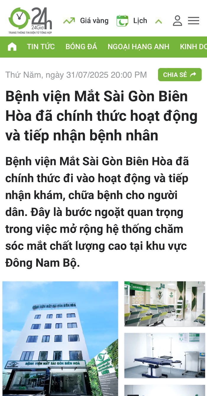 Báo 24h: Bệnh viện Mắt Sài Gòn Biên Hòa đã chính thức hoạt động và tiếp nhận bệnh nhân