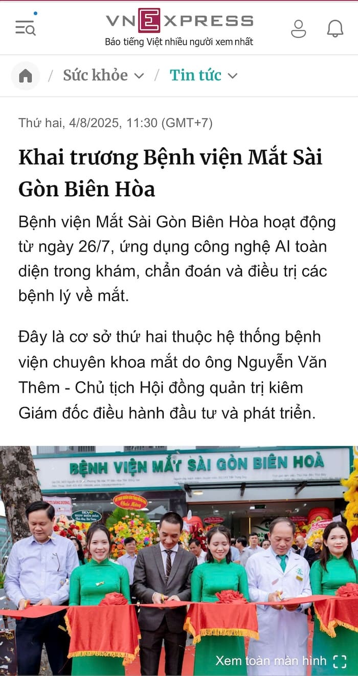 Báo VNE: Khai Trương Bệnh Viện Mắt Sài Gòn Biên Hòa